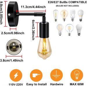 Subzonal-2pcs Applique Murales Industrielle,Noir Lampe Murale En Métal Luminaires Applique Intérieure Éclairage Mural Sans Ampoule Pour Salon,Chambre À Coucher,Salle De Bains. - Neuf