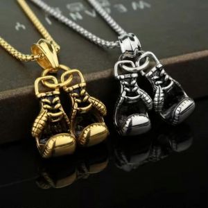 Collier Pendentif Gant De Boxe 3d Pour Homme, Bijou Punk Rock Biker, Cha&icirc;ne Dor&eacute;e De 61 Cm, Cadeau Pour Lui - Neuf