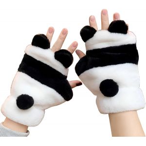 Mitaines pour femme, gants mignons en forme d'animal en forme d'animal mitaines d'hiver en peluche gants doux panda protection contre le froid gants chauffe-mains portable pour l'int&eacute;rieur, - Neuf
