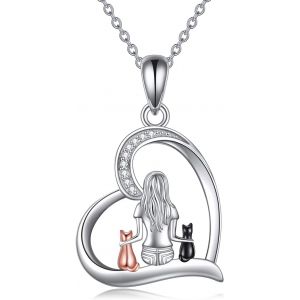 Collier Chat En Argent Sterling Pour Femme, Bijoux En Forme De Chat, Cadeaux, Standard, Argent Sterling, Zircone Cubique - Neuf