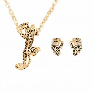 Mode Femme L&eacute;opard Dangle Collier Et Boucle D'oreille Alliage Zircon Animal Bijoux Ensembles (Or) - Neuf