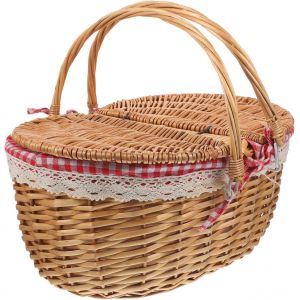 Ulteronixshop-Panier Pique Nique, Panier Pique-Nique Tiss&eacute; Avec Doubles Poign&eacute;es Pliantes, Panier De Rangement Couvercle Dai, Pour Pique-Niques En Cuisine, F&ecirc;tes Et Barbecues - Neuf