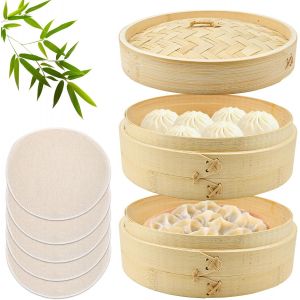 Subzonal-Cuiseur Vapeur En Bambou, Panier &Agrave; Vapeur En Bambou &Agrave; 2 &Eacute;tages, Cuiseurs &Agrave; Vapeurs &Oslash; 21 Cm, Panier Cuisson Avec 5 Pcs Tapis De Cuisson Pour Boulettes, L&eacute;gumes, Riz - Neuf