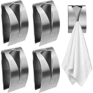 ERYI-4 Pièces Patère Autocollant Salle De Bain,Attache Torchon Mural Salle De Bain En Acier Inoxydable,Accroche Porte Torchon Autocollante Cuisine,Porte Serviette Sans Percage,Argent - Neuf