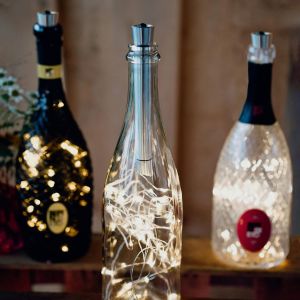 chaîne lumineuse pour bouteilles de vin avec minuterie,blanc chaud,mini guirlande led à pile (AAA) pour bouteilles,chaîne pour bouteilles de vin,décoration de table,Noël 523683 - Neuf