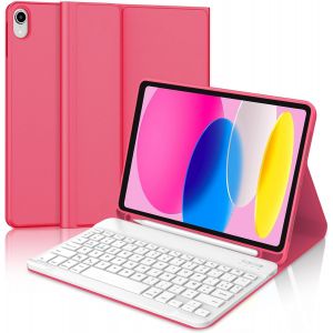 Epkh-Coque Clavier Pour Ipad A16 11eme Generation 2025/ 10eme Generation 2022, Azerty Fran&ccedil;ais Clavier Bluetooth D&eacute;tachable Avec Fente Pour Stylo Pour Ipad 10/11eme Generation 10.9""/11"", Rouge - Neuf
