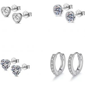 Senior-4 Paires Boucles D'oreilles Argent 925 Pour Femme Fille Clous D'oreilles Femme Argent Boucles D'oreilles Coeur Femme Boucles D Oreilles Créoles Homme Diamant Boucles D'oreilles Femme Annea[L1022] - Neuf