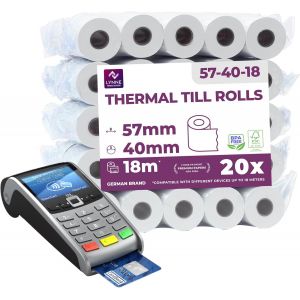 JEXNOVASHOP-LYNNE - Rouleau TPE Carte Bancaire 57x40x12 - Bobine papier thermique 57mm x 18m x 12mm - Papier Rouleaux TPE - Rouleau CB thermique 57mm - sans BPA - 20x - Neuf