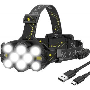 Jexnovashop-Lampe Frontale Rechargeable V10000, 22000 Lumens, 10 Led Ultra Puissante Avec 10 Modes, &Eacute;tanch&eacute;it&eacute; Ipx4, R&eacute;glable 90&deg;, Lampe Frontale Led Mains Libres Pour Camping, P&ecirc;che, V&eacute;lo, Randonn&eacute;e - Neuf