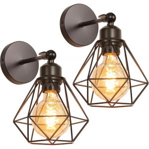 Subzonal-Lot De 2 Appliques Murales Interieur Vintages Industrielles Plafonniers Luminaires E27 En M&eacute;tal Lampe Murale Industrielles R&eacute;tro R&eacute;glable 180&deg; &Eacute;clairage Mural Cuisine Salon (2pcs) - Neuf