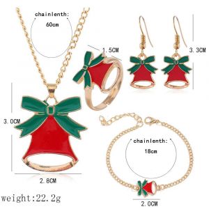 Parure De Bijoux De Noël Pour Femmes Et Filles, Collier, Boucles D'oreilles, Bague Et Bracelet, Sapin De Noël, Père Noël (C : Cloches) - Neuf