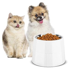 Bol Pour Chien Sur&eacute;lev&eacute;,Mangeoire Pour Chien Sur&eacute;lev&eacute;e Avec Bol D'eau Amovible,Blanc - Neuf