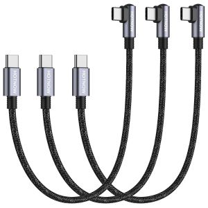 Eryi-Câble Usb C Vers Usb-C Angle Droit 50cm Lot De 3, Court 0.5m Pd 60w Câble De Charge Rapide Usb 2.0 Compatible Avec Les Appareils Iphone 15/16, Galaxy S24 / S10 Et Usb Type C - Neuf