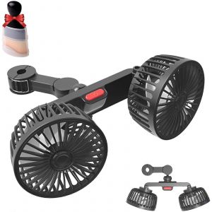 Ventilateur de voiture pour siege arriere, 3 vitesses, rotation a 360°, alimentation USB, double tete - Neuf