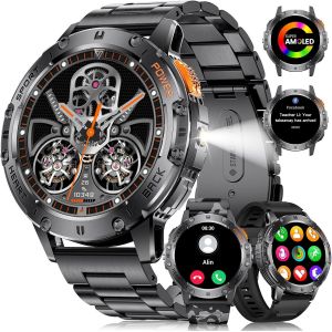 Dr Montre Connect&eacute;e Homme Avec Lampe De Poche, 530 Mah, 1,43"" Amoled Smartwatch Avec Appels Bluetooth, Podom&egrave;tre, Montre Intelligente De Sports De Plein Air Pour Android Ios[Z33] - Neuf