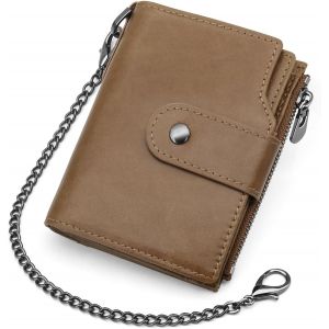 Portefeuille Homme En Cuir V&eacute;ritable Petit Porte Monnaie Rfid Blocage Porte Feuille Pour Homme Avec Cha&icirc;ne,Bifold Portefeuille Pour Homme Avec 19 Porte Carte Cr&eacute;dit Et Zipp&eacute;e Poche &Agrave; Monnaie (Caf&eacute;) - Neuf