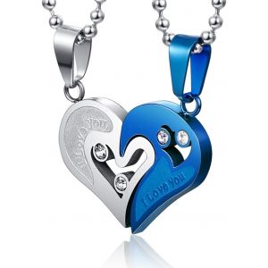 Kal-En Acier Inoxydable Pour Homme Femme Couple Collier Pendentif Coeur Cz Puzzle Assorti - Neuf