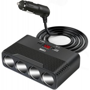 12V/24V Multi Prise Allume Cigare Adaptateur: Prise USB de Voiture 120W avec Port Type C et Voltage Chargeur de Voiture S&eacute;parateur pour iPhone Android GPS - Neuf