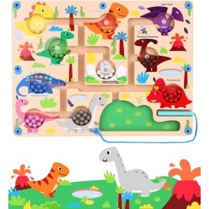 Labyrinthe Magn&eacute;tique - Jouet Montessori 2-5 An En Bois - Associer Couleurs Et &Agrave; Compter - Jeu De Tri Magn&eacute;tique Dinosaure - Neuf