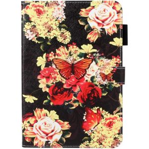 Compatible avec Housse Samsung Galaxy Tab A 8 2019 T290/T295 Noir Etui a Rabat en Cuir PU avec Pochette Porte Carte Support Fonction Motif Rose Floral Clapet Antichoc Coque de Protection - Neuf