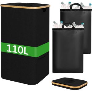 MEVRONISSHOP-Panier A Linge,110L Panier &agrave; Linge,Panier A Linge Pliable Avec Couvercle XXL,avec 2 pi&egrave;ces Sac Int&eacute;Rieur &eacute;Tanche Amovible,Sac de Rangement Lat&eacute;rale pour V&ecirc;Tements, Jouets, Bouteilles (No - Neuf