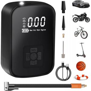 MEVRONISSHOP-Compresseur &agrave; Air Portatif, 4000mAh Mini Pompe &agrave; Air &Eacute;lectrique 150PSI Pompe a Velo Electrique avec &Eacute;cran LCD Num&eacute;rique 4 Modes Gonfleur Pneus Voiture Rechargeable pour V&eacute;lo, Moto, Scoot - Neuf