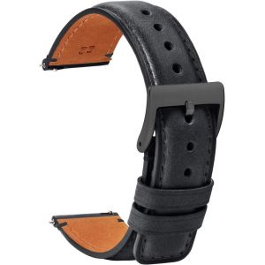 KAL-Montre Bracelets Cuir 20Mm - Remplacement Bracelets De Montre D&eacute;gagement Rapide Noir Doux Sport Pour Hommes Dames - Bracelets Montres Intelligentes Fermoir Boucle Argent&eacute;e - 18Mm 20Mm 22Mm - Neuf