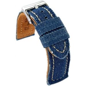 Kal-Bracelet Montre Denim Jean Matelass&eacute; &iquest; Style Vintage D&eacute;contract&eacute; &iquest; Doublure Cuir &iquest; Noir Bleu Beige Vert &iquest; Tailles 18mm 20mm 22mm 24mm 389 - Neuf