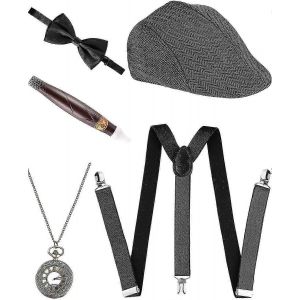 5 Pièces Des Années 1920 Gatsby Gangster Costume Accessories Set Des Années 30 Manhattan Gangster Béret Y-Back Bretelles - Neuf