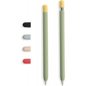 ERYI-- Skin Pour Apple Pencil, Housse De Protection Vert Avocat Avec 5 Capuchons De Couleur, Compatible Avec Apple Pencil 1Re Et 2Ème Génération - Neuf