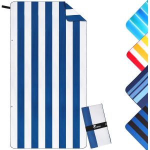 Kal-Serviette De Plage Xxl |90x180cm| Serviette Microfibre,Serviettes Est Compacte Et Résistante Au Sable,Égère Et À Séchage Rapide Adaptée À La Plage,Salle De Sport,Voyages (Marine&blanc, 180x90cm) - Neuf