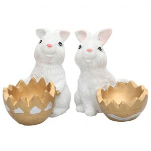 Lot de 2 figurines de lapins en r&eacute;sine, d&eacute;corations de printemps et de P&acirc;ques, adorables statues d'animaux pour jardin et accessoires de micro-am&eacute;nagement paysager - Neuf