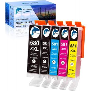 XXL Compatible Ink Cartridges for Canon 580 581 PGI-580 CLI-581 for Canon Pixma TR8550 TS705 TS6350 TS6350a TS705a TS6351 TS6250 TS6150 TS9550 TS6151 TS6251 1 TR85 00 TR7550 (Pack of 5) - Neuf