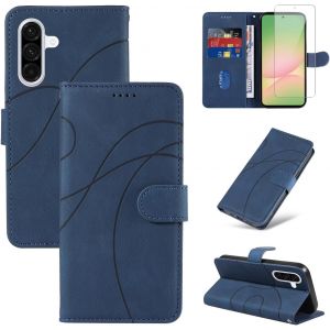 KALANKA-Coque pour Samsung Galaxy A56 5G avec 1 Pi&egrave;ce Protection &Eacute;cran en Verre Tremp&eacute;, Housse PU Cuir &agrave; Rabat Flip, &Eacute;tui Support et Portefeuille Fonction (Bleu) - Neuf