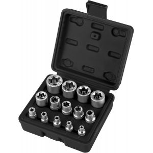 Coffret de douilles Torx femelles 1/4"", 3/8"", 1/2"", douilles Torx profil E E4, E5, E6, E7, E8, E10, E11, E12, E14, E16, E18, E20, E22, E24 avec boîtier noir - Neuf