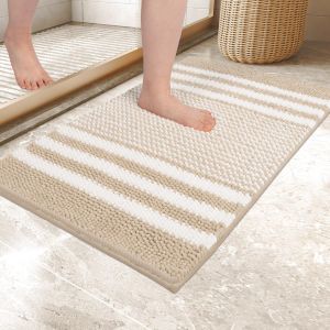 KAL-Tapis De Bain,Tapis Salle De Bain Antidérapant Absorbant,Tapis De Bain Chenille Microfibre Moelleux,Lavable En Machine, 40 X 60 Cm,Beige - Neuf