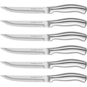 Oayew-Couteau &Agrave; Steak, 6 Couteaux &Agrave; Steak En Acier Inoxydable, Ensemble De Couteaux &Agrave; Steak Dentel&eacute;s, Couverts &Agrave; Steak De Cuisine, Passe Au Lave-Vaisselle Dentel&eacute;s Super Tranchants, 23cm - Neuf
