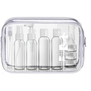 KALANKA-Trousse de Toilette Voyage Transparente, Flacon de Voyage(100ml), Kit de 13 Pièces et 1 Sac Refermable (20x20cm) Conforme aux Normes UE et UK pour Bagages à Main, Voyage Accessoires - Neuf