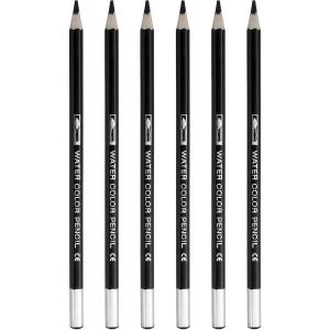Eryi-Crayon Aquarelle, 6pcs Crayons Solubles Dans L'eau Pour Mélanger, Colorier, Dessiner, Peindre, Noir - Neuf