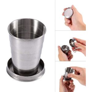 Gobelet Pliable 150 Ml En Acier Inoxydable De Qualité Supérieure, Porte-Clés, Verre À Vin, Bouteille Télescopique Empilable Pour L'extérieur, Conteneurs D'eau Pliables Pour Le Camping. - Neuf