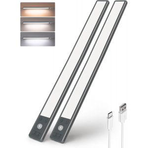 Lampe Sous Meuble 37cm, 132 Led Rechargeable Usb Avec Détecteur De Mouvement, Lampe De Placard 3200mah 3 Températures De Couleur, Éclairage Intérieur Sans Fil, Noir (2 Pièces) - Neuf