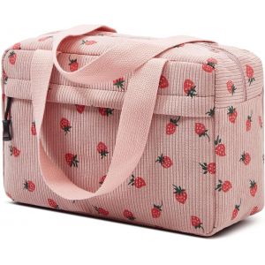 KALANKA-Grande trousse de toilette pour femme - Trousse de toilette de voyage - Trousse de maquillage en velours côtelé pour femme, Rose fraise - Neuf