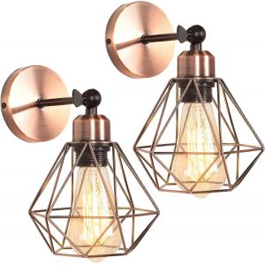 ERYI-Lot De 2 Appliques Murales Interieur Vintages Industrielles Plafonniers Luminaires E27 En Métal Lampe Murale Industrielles Rétro Réglable 180° Éclairage Mural Cuisine Salon (Rouille-2Pcs) - Neuf