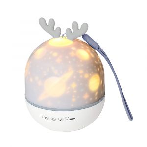 Lampe Projecteur D'&eacute;toiles Rechargeable 3 En 1 Avec &Eacute;lan Et Lapin, Bo&icirc;te &Agrave; Musique, 6 Films Th&eacute;matiques, Chargement Usb - Neuf