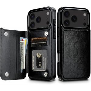 KALANKA-Coque pour iPhone 17 Pro Max 6,9 Pouces Etui Housse Portefeuille de Cartes Fonction Support Magn&eacute;tique Pochette Emplacements Cartes Flip Case &Eacute;tui de Protection pour iPhone 17 Pro Max Coque - Neuf