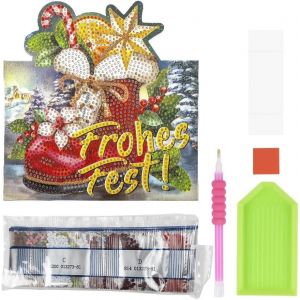 Carte de peinture diamant | 370 g/m² | 16,3 cm x 16 cm | Avec enveloppe et outil (motif botte de Saint-Nicolas, joyeuse fête) - Neuf