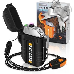 Eryi-Briquet Usb Double Arc Électrique, Rechargeable, Étanche, Pour Camping, Randonnée, Kit De Survie En Plein Air, F13-Noir. - Neuf