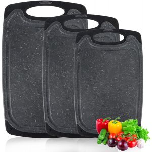 Lot De 3 Planches &Agrave; D&eacute;couper De Qualit&eacute; Sup&eacute;rieure Pour Viande, L&eacute;gumes, Fruits, Cuisine Avec Pieds Antid&eacute;rapants Et Goutte-&Agrave;-Goutte Profonde, Sans Bpa, Passe Au Lave-Vaisselle - Neuf