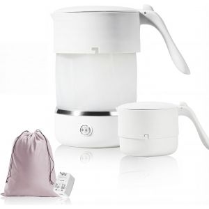 Bouilloire De Voyage 0,5 L Base En Acier Inoxydable 304 Mini Bouilloire Sans Bpa Compatible Avec Les Aliments 680W Chauffe Rapidement Avec Adaptateur De Voyage -Universel - Neuf