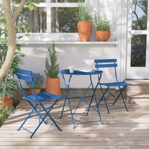Ulteronixshop-Set De Table Bistro Ensemble 2 Chaises Pliables Et 1 Table Ronde Pliante Adapt&eacute;e Pour 2 Personnes, Salon De Jardin Exterieur Pour Balcon, Terrasse, Int&eacute;rieur (Paon Bleu) - Neuf